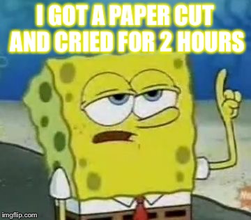 I'll Have You Know Spongebob | I GOT A PAPER CUT AND CRIED FOR 2 HOURS | image tagged in memes,ill have you know spongebob | made w/ Imgflip meme maker