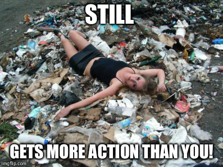 Trashy Woman | STILL GETS MORE ACTION THAN YOU! | image tagged in trashy women,blonde,model | made w/ Imgflip meme maker