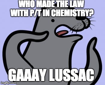Homophobic Seal Meme | WHO MADE THE LAW WITH P/T IN CHEMISTRY? GAAAY LUSSAC | image tagged in memes,homophobic seal | made w/ Imgflip meme maker