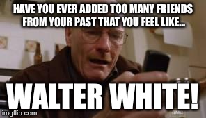 Walter White | HAVE YOU EVER ADDED TOO MANY FRIENDS FROM YOUR PAST THAT YOU FEEL LIKE... WALTER WHITE! | image tagged in walter white | made w/ Imgflip meme maker