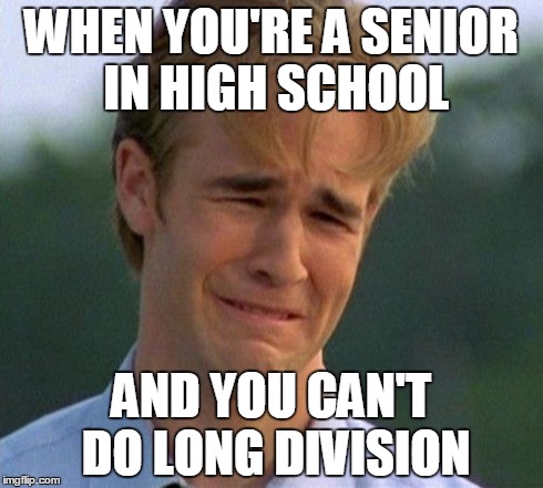 1990s First World Problems | WHEN YOU'RE A SENIOR IN HIGH SCHOOL AND YOU CAN'T DO LONG DIVISION | image tagged in memes,1990s first world problems | made w/ Imgflip meme maker
