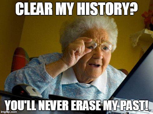 Grandma Finds The Internet | CLEAR MY HISTORY? YOU'LL NEVER ERASE MY PAST! | image tagged in memes,grandma finds the internet | made w/ Imgflip meme maker