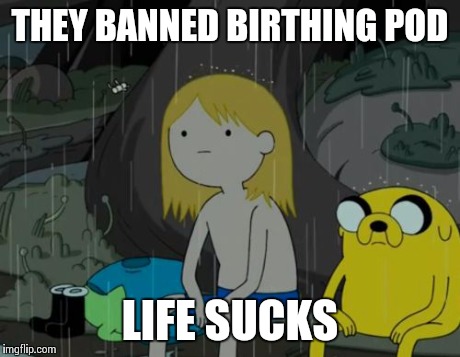 Life Sucks | THEY BANNED BIRTHING POD LIFE SUCKS | image tagged in memes,life sucks | made w/ Imgflip meme maker