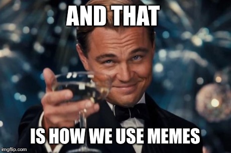 Leonardo Dicaprio Cheers Meme | AND THAT IS HOW WE USE MEMES | image tagged in memes,leonardo dicaprio cheers | made w/ Imgflip meme maker