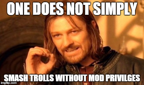 One Does Not Simply | ONE DOES NOT SIMPLY SMASH TROLLS WITHOUT MOD PRIVILGES | image tagged in memes,one does not simply | made w/ Imgflip meme maker