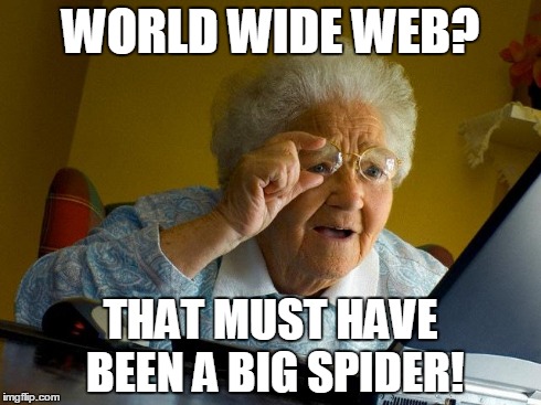 Grandma Finds The Internet Meme | WORLD WIDE WEB? THAT MUST HAVE BEEN A BIG SPIDER! | image tagged in memes,grandma finds the internet | made w/ Imgflip meme maker