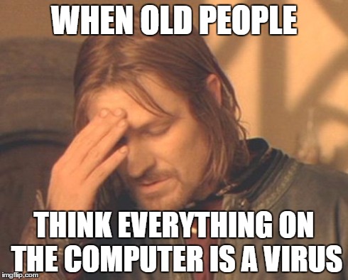 Frustrated Boromir | WHEN OLD PEOPLE THINK EVERYTHING ON THE COMPUTER IS A VIRUS | image tagged in memes,frustrated boromir | made w/ Imgflip meme maker