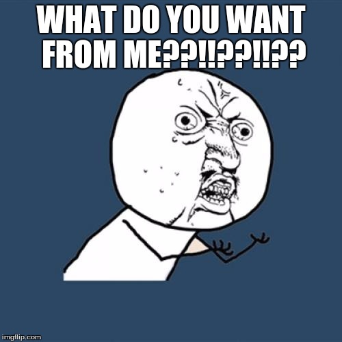 Y U No Meme | WHAT DO YOU WANT FROM ME??!!??!!?? | image tagged in memes,y u no | made w/ Imgflip meme maker