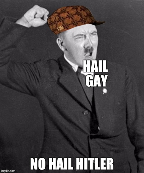 Angry Hitler | HAIL GAY NO HAIL HITLER | image tagged in angry hitler,scumbag | made w/ Imgflip meme maker