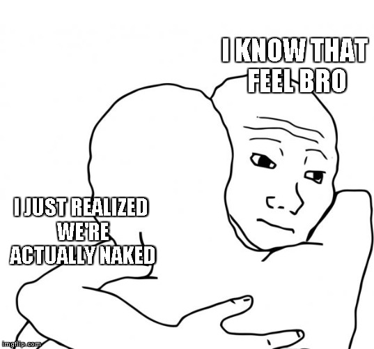 I Know That Feel Bro | I KNOW THAT FEEL BRO I JUST REALIZED WE'RE ACTUALLY NAKED | image tagged in memes,i know that feel bro | made w/ Imgflip meme maker