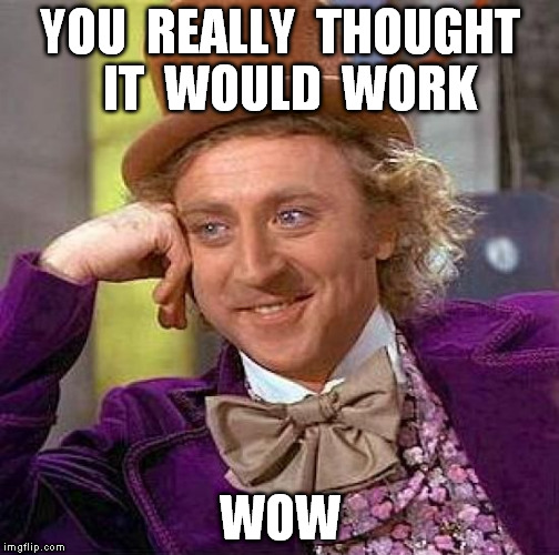 Creepy Condescending Wonka Meme | YOU  REALLY  THOUGHT  IT  WOULD  WORK WOW | image tagged in memes,creepy condescending wonka | made w/ Imgflip meme maker