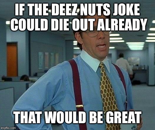 That Would Be Great | IF THE DEEZ NUTS JOKE COULD DIE OUT ALREADY THAT WOULD BE GREAT | image tagged in memes,that would be great | made w/ Imgflip meme maker