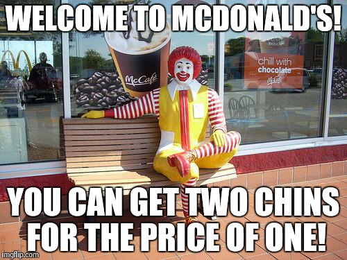 mcdonalds | WELCOME TO MCDONALD'S! YOU CAN GET TWO CHINS FOR THE PRICE OF ONE! | image tagged in mcdonalds | made w/ Imgflip meme maker