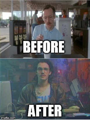 Napolean Dynamite and Kung Fury meet | BEFORE AFTER | image tagged in napolean dynamite,kung fury | made w/ Imgflip meme maker