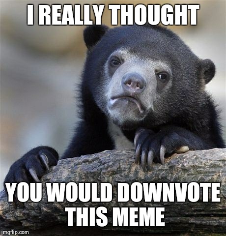 Confession Bear Meme | I REALLY THOUGHT YOU WOULD DOWNVOTE THIS MEME | image tagged in memes,confession bear | made w/ Imgflip meme maker