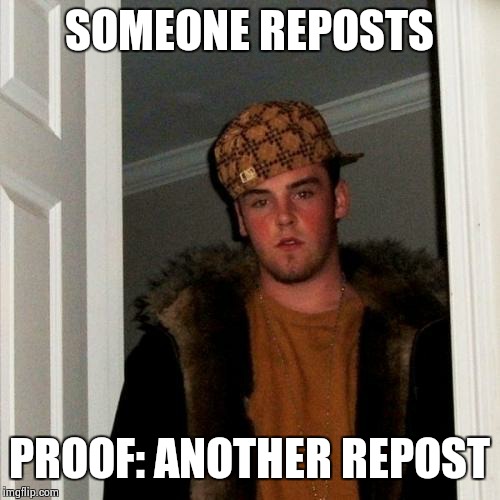 Scumbag Steve | SOMEONE REPOSTS PROOF: ANOTHER REPOST | image tagged in memes,scumbag steve | made w/ Imgflip meme maker