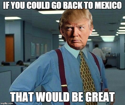 That would be great | IF YOU COULD GO BACK TO MEXICO THAT WOULD BE GREAT | image tagged in memes,that would be great,donald trump,racist | made w/ Imgflip meme maker