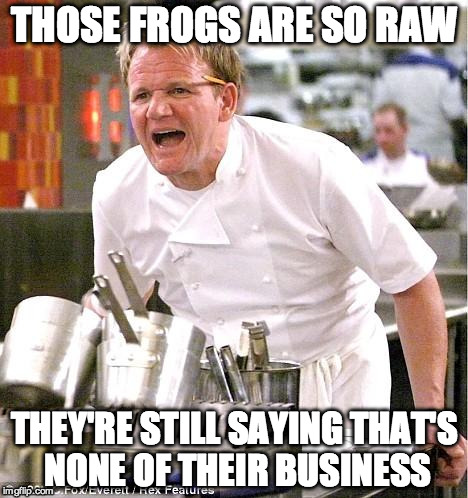 meanwhile in France | THOSE FROGS ARE SO RAW THEY'RE STILL SAYING THAT'S NONE OF THEIR BUSINESS | image tagged in memes,chef gordon ramsay | made w/ Imgflip meme maker