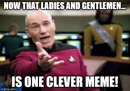 NOW THAT LADIES AND GENTLEMEN... IS ONE CLEVER MEME! | image tagged in memes,picard wtf | made w/ Imgflip meme maker