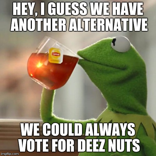 But That's None Of My Business Meme | HEY, I GUESS WE HAVE ANOTHER ALTERNATIVE WE COULD ALWAYS VOTE FOR DEEZ NUTS | image tagged in memes,but thats none of my business,kermit the frog | made w/ Imgflip meme maker