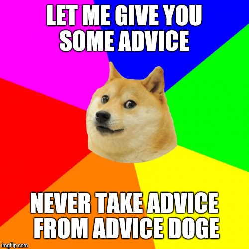Advice Doge | LET ME GIVE YOU SOME ADVICE NEVER TAKE ADVICE FROM ADVICE DOGE | image tagged in memes,advice doge | made w/ Imgflip meme maker