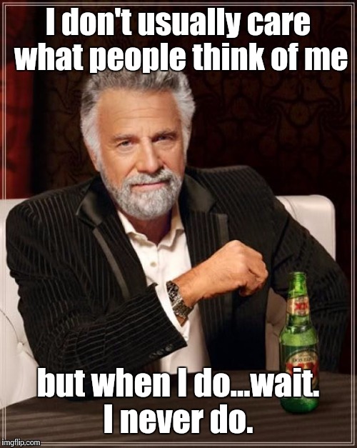 The Most Interesting Man In The World Meme | I don't usually care what people think of me but when I do...wait. I never do. | image tagged in memes,the most interesting man in the world | made w/ Imgflip meme maker