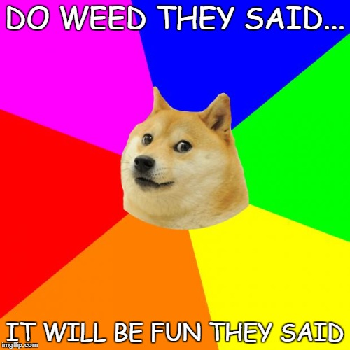 Advice Doge Meme | DO WEED THEY SAID... IT WILL BE FUN THEY SAID | image tagged in memes,advice doge | made w/ Imgflip meme maker