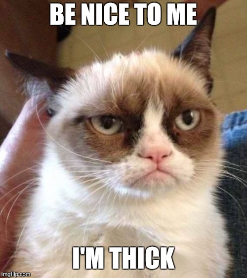 Grumpy Cat Reverse | BE NICE TO ME I'M THICK | image tagged in memes,grumpy cat reverse,grumpy cat | made w/ Imgflip meme maker