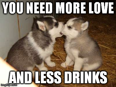 Cute Puppies | YOU NEED MORE LOVE AND LESS DRINKS | image tagged in memes,cute puppies | made w/ Imgflip meme maker