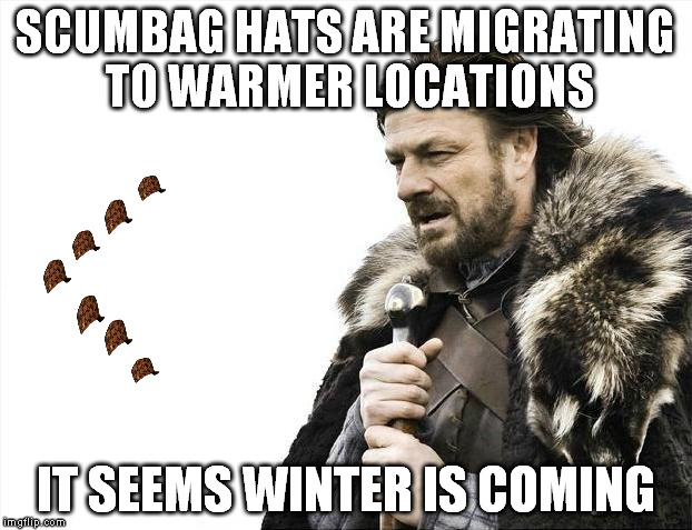 Nature is so majestic | SCUMBAG HATS ARE MIGRATING TO WARMER LOCATIONS IT SEEMS WINTER IS COMING | image tagged in memes,brace yourselves x is coming,scumbag | made w/ Imgflip meme maker