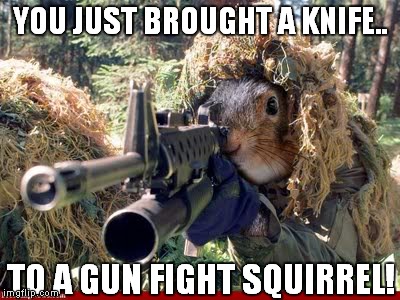 YOU JUST BROUGHT A KNIFE.. TO A GUN FIGHT SQUIRREL! | made w/ Imgflip meme maker