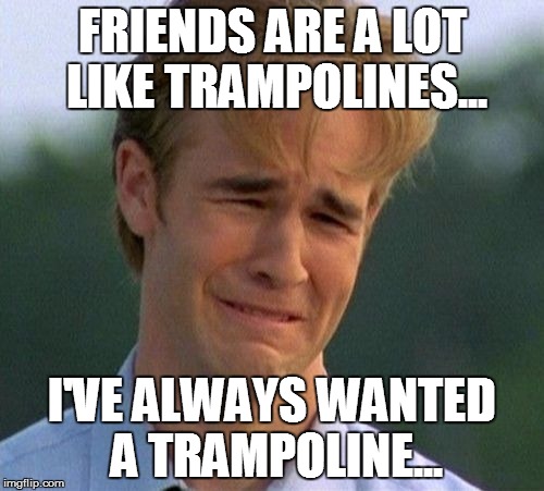 1990s First World Problems | FRIENDS ARE A LOT LIKE TRAMPOLINES... I'VE ALWAYS WANTED A TRAMPOLINE... | image tagged in memes,1990s first world problems | made w/ Imgflip meme maker