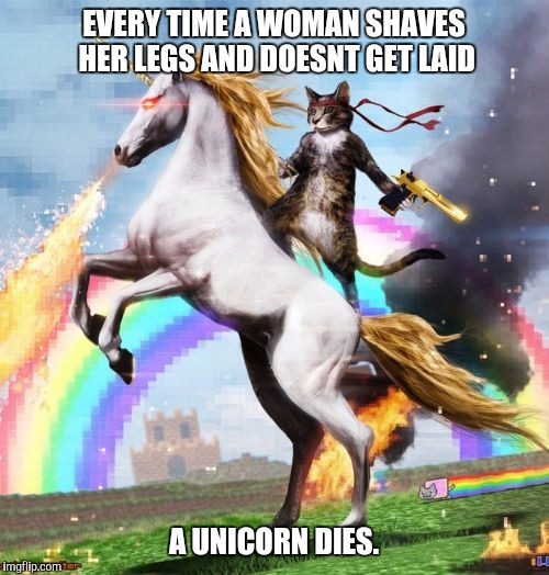 Welcome To The Internets Meme | EVERY TIME A WOMAN SHAVES HER LEGS AND DOESNT GET LAID A UNICORN DIES. | image tagged in memes,welcome to the internets | made w/ Imgflip meme maker