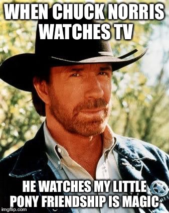 Brony Norris  | WHEN CHUCK NORRIS WATCHES TV HE WATCHES MY LITTLE PONY FRIENDSHIP IS MAGIC | image tagged in chuck norris,my little pony | made w/ Imgflip meme maker