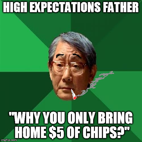 "High" Expectations Hungry Father | HIGH EXPECTATIONS FATHER "WHY YOU ONLY BRING HOME $5 OF CHIPS?" | image tagged in memes,high expectations asian father,high,stoner,munchies,subversion | made w/ Imgflip meme maker