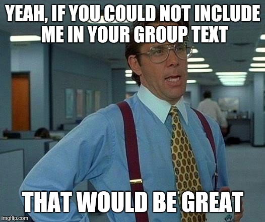 That Would Be Great Meme | YEAH, IF YOU COULD NOT INCLUDE ME IN YOUR GROUP TEXT THAT WOULD BE GREAT | image tagged in memes,that would be great | made w/ Imgflip meme maker