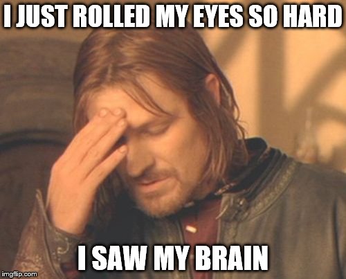 Frustrated Boromir | I JUST ROLLED MY EYES SO HARD; I SAW MY BRAIN | image tagged in memes,frustrated boromir | made w/ Imgflip meme maker