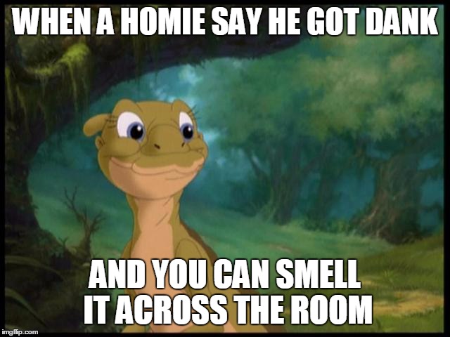 WHEN A HOMIE SAY HE GOT DANK; AND YOU CAN SMELL IT ACROSS THE ROOM | image tagged in dank meme,land before time | made w/ Imgflip meme maker