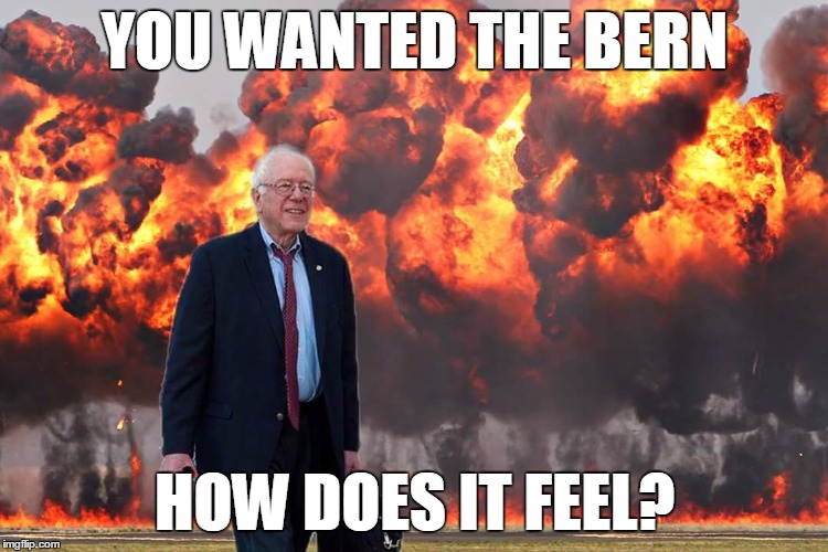 DoomBernie | YOU WANTED THE BERN; HOW DOES IT FEEL? | image tagged in feel the bern,memes,meme,politics | made w/ Imgflip meme maker
