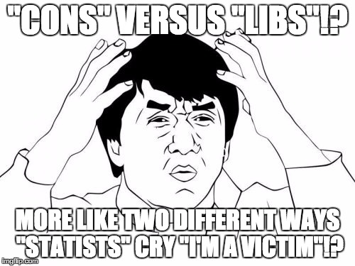 Seriously, People? Where are my 3rd, 4th and/or 5th and 6th parties at? | "CONS" VERSUS "LIBS"!? MORE LIKE TWO DIFFERENT WAYS "STATISTS" CRY "I'M A VICTIM"!? | image tagged in wtf,statism,politics,victim,special kind of stupid | made w/ Imgflip meme maker
