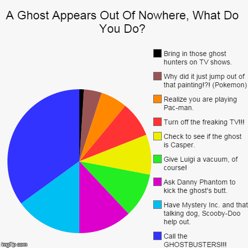A Ghost Appears Out Of Nowhere, What Do You Do? | image tagged in funny,pie charts,ghostbusters,luigi,ghost,scooby doo | made w/ Imgflip chart maker