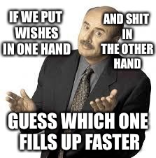 IF WE PUT WISHES IN ONE HAND GUESS WHICH ONE FILLS UP FASTER AND SHIT IN THE OTHER HAND | made w/ Imgflip meme maker