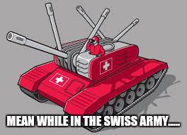 MEAN WHILE IN THE SWISS ARMY..... | image tagged in swiss army | made w/ Imgflip meme maker