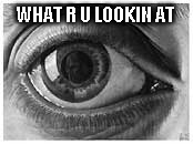 Lookin At? | WHAT R U LOOKIN AT | image tagged in escher,skull,eye,weird,sexy,jay | made w/ Imgflip meme maker