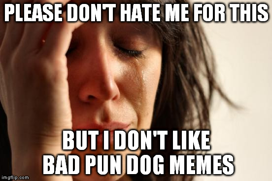 First World Problems Meme | PLEASE DON'T HATE ME FOR THIS; BUT I DON'T LIKE BAD PUN DOG MEMES | image tagged in memes,first world problems | made w/ Imgflip meme maker