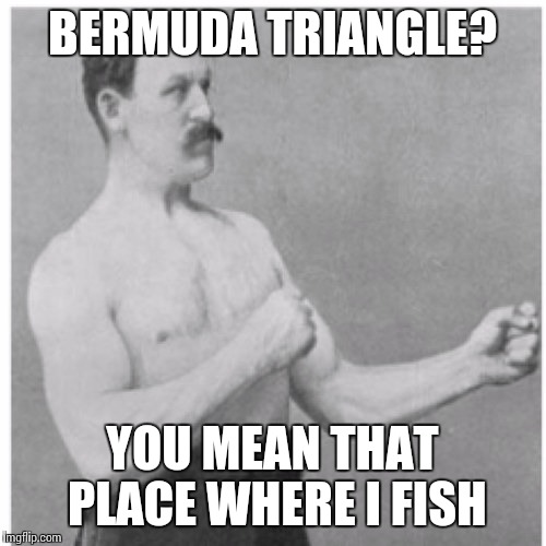 Overly Manly Man | BERMUDA TRIANGLE? YOU MEAN THAT PLACE WHERE I FISH | image tagged in memes,overly manly man | made w/ Imgflip meme maker