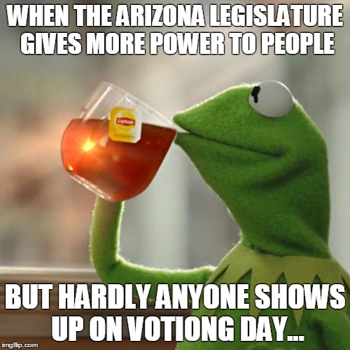 But That's None Of My Business Meme | WHEN THE ARIZONA LEGISLATURE GIVES MORE POWER TO PEOPLE; BUT HARDLY ANYONE SHOWS UP ON VOTIONG DAY... | image tagged in memes,but thats none of my business,kermit the frog | made w/ Imgflip meme maker