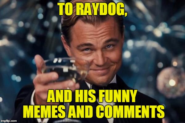 Leonardo Dicaprio Cheers Meme | TO RAYDOG, AND HIS FUNNY MEMES AND COMMENTS | image tagged in memes,leonardo dicaprio cheers | made w/ Imgflip meme maker