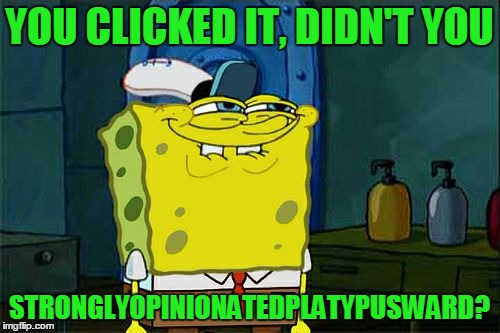 Don't You Squidward Meme | YOU CLICKED IT, DIDN'T YOU STRONGLYOPINIONATEDPLATYPUSWARD? | image tagged in memes,dont you squidward | made w/ Imgflip meme maker