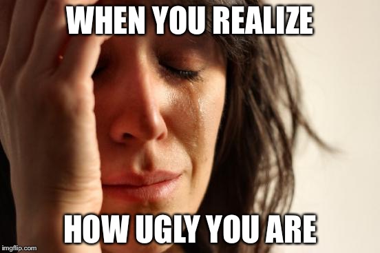 First World Problems Meme | WHEN YOU REALIZE; HOW UGLY YOU ARE | image tagged in memes,first world problems | made w/ Imgflip meme maker